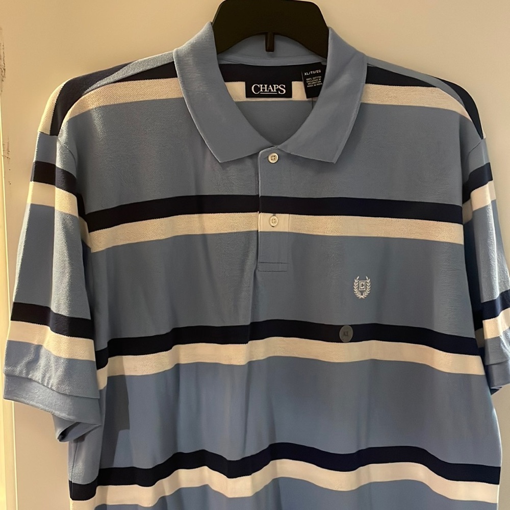 New. Never worn Chaps polo multi stripe blues and white